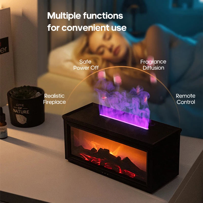 Simulated Fireplace Flames Aroma Diffuser Aromatherapy Essential Oils Ultrasonic Air Humidifier Sprayer Remote Controls