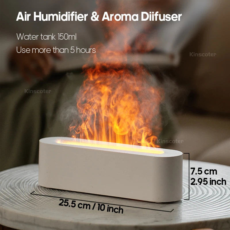 KINSCOTER Essential Oil Aroma Diffuser Flame Air Humidifier Ultrasonic Cool Mist Difusor with RGB Realistic Fire Night Light