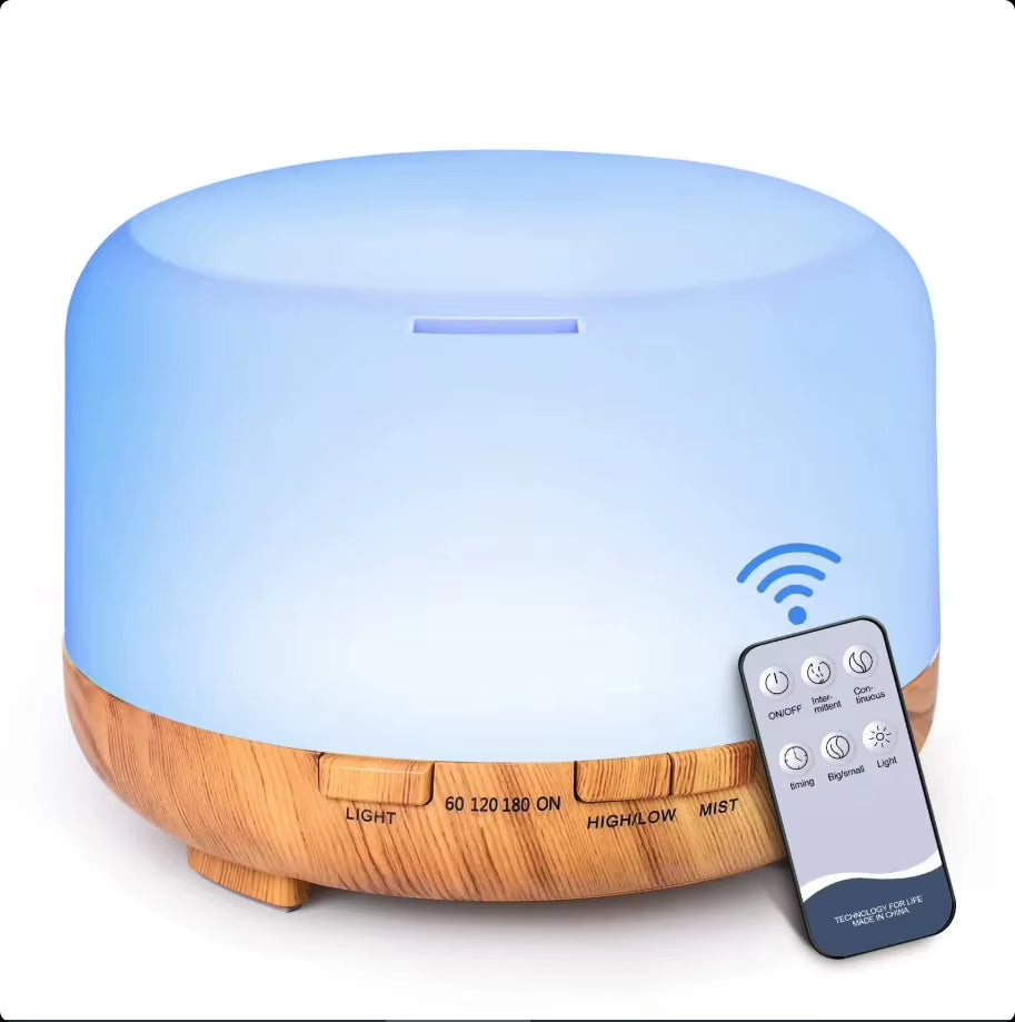 500ML Mini Humidifier USB Wood Grain Aroma Diffuser, Air Humidifier with Colorful Night Lights, Essential Oil Diffuser Machine
