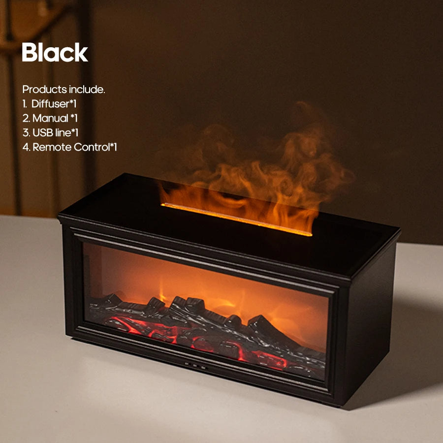 Simulated Fireplace Flames Aroma Diffuser Aromatherapy Essential Oils Ultrasonic Air Humidifier Sprayer Remote Controls
