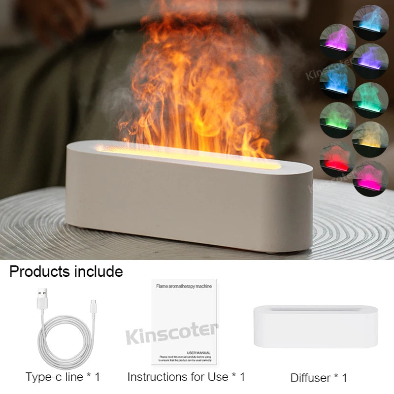 KINSCOTER Essential Oil Aroma Diffuser Flame Air Humidifier Ultrasonic Cool Mist Difusor with RGB Realistic Fire Night Light